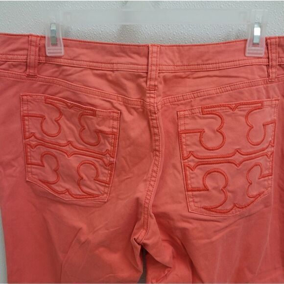 Tory Burch Large Logo Stitch Back Pocket Crop Jeans 31 Orange - Picture 4 of 8